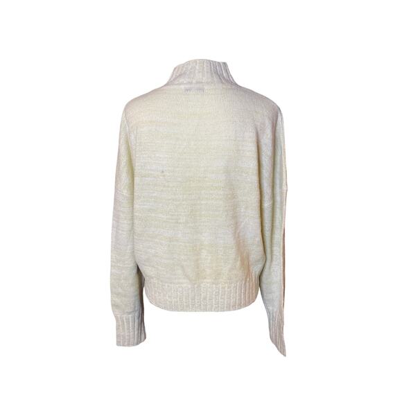 Women's Cream/Gold Metallic Mock Neck Wool Blend Sweater Large Holiday - Picture 5 of 7